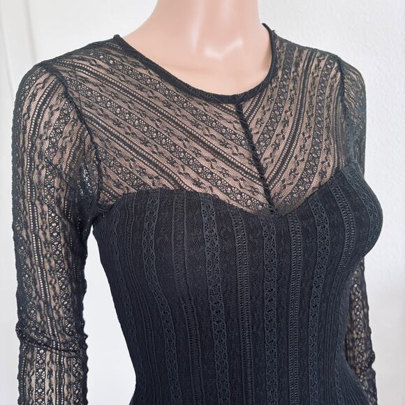 Abercrombie & Fitch Black Lace Long Sleeve Sweatheart Bodysuit XS Goth Sheer - Picture 3 of 7